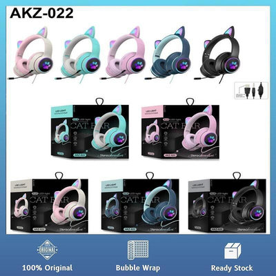 現貨：Akz-022 貓耳有線耳機 7.1 聲道 LED 照明頭戴式耳機帶降噪麥克風五