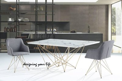 【設計私生活】布蘭妮5尺棕花白石面工業風餐桌(台北市區免運費)230A