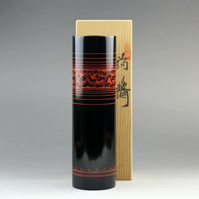 日本香川漆器鬆齋做蒟醬花生花瓶木胎大漆花入茶道花道用具，帶原 -20223