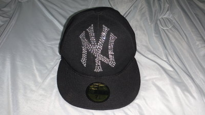 ~保證真品全新的 MLB 紐約洋基隊 職棒大聯盟 貼水鑽款黑色棒球帽7 3/8號~便宜起標無底價標多少賣多少