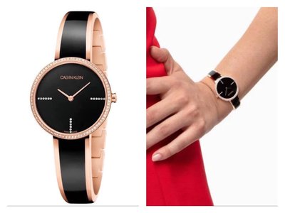 CALVIN KLEIN Seduce Seduction 晶鑽 黑色錶盤 手鐲式不鏽鋼錶帶 石英 女士手錶 K4E2NX1S 凱文克萊腕錶