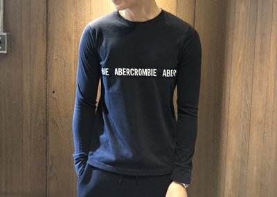 美國百分百【Abercrombie & Fitch】AF 上衣 長袖 T-shirt 男款 logo 黑色 K003