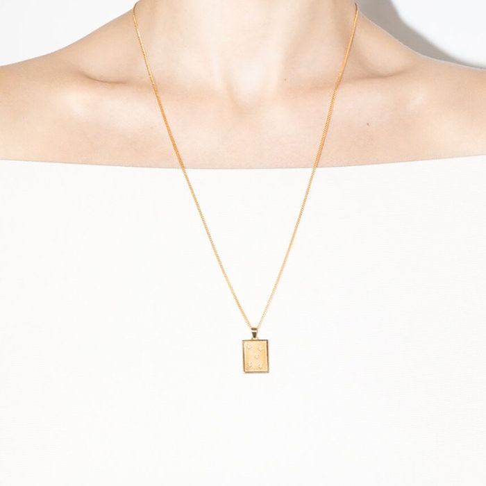 CINCO 葡萄牙精品 Trixie necklace 925純銀鑲24K金 長方型項鍊 鑲鑽星星款