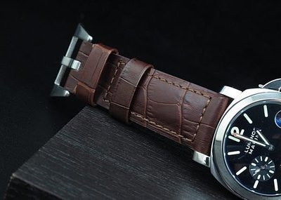 24mm收22mm 小沛的新衣-高質感咖啡色替代panerai IWC原廠錶帶鱷魚皮紋真牛皮錶帶