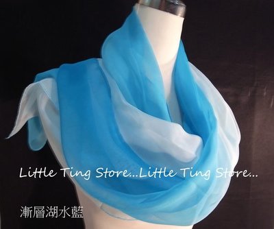 Little Ting Store:SILK漸層素面絲巾(寬版)長巾髮圈/髮帶可搭配絲巾圍巾披肩頭巾帽子湖水藍