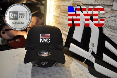 New Era Branded NYC USA Adjustable Black 美國紐約市橡膠部章黑色彎帽