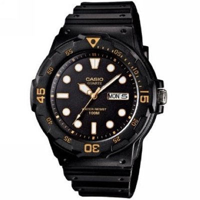 CASIO WATCH 魅力潛水風格型男腕錶(金色指針)型號：MRW-200H-1EVDF