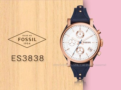 FOSSIL 手錶專賣店 國隆 ES3838 三眼經典指針女錶 皮革錶帶 銀色錶面 防水50米