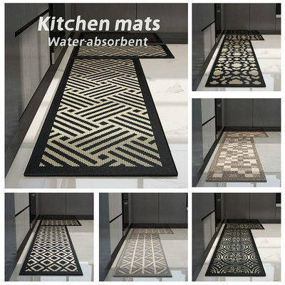 MK小鋪廚房地墊，簡約幾何圖案，丙綸材質，尺寸45*70cm-60*180cm，防滑防油防塵，易清潔。 塑膠地墊，廚房地毯。