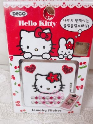 ♥小花凱蒂日本精品♥Hello kitty凱蒂貓造型可愛亮晶晶貼紙水鑽貼手機貼貼手機背面單個 33201603