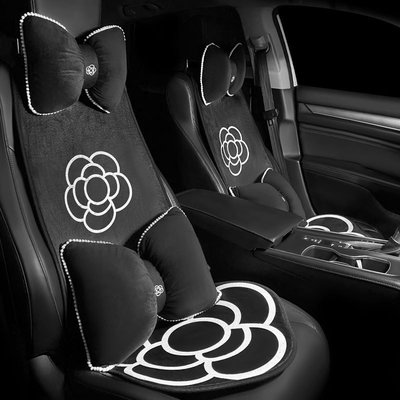 汽車內飾氣質蝴蝶結茶花頭枕車載裝飾品創意座椅護頸枕腰靠四季女