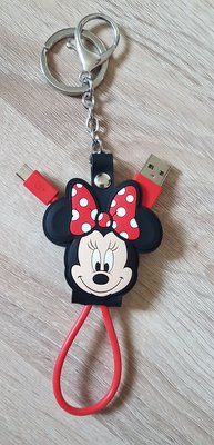 正版現貨迪士尼3款附雙釦環Micro USB立體傳輸線20cm數位傳輸充電線 米奇米妮小熊維尼好心情禮物 吊飾鑰匙圈書包