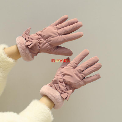 韓版 學生 女 秋冬季 騎車用 羽絨 棉 加厚 防寒 可愛 冬天 觸屏 手套 加絨 保暖·滿599免運