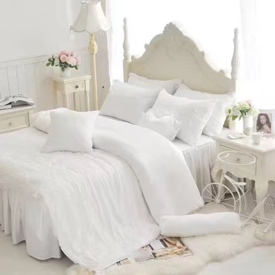 天絲床罩 標準雙人床罩 公主風床罩 綻放 白色 蕾絲床罩 結婚床罩 床裙組 荷葉邊 100%天絲 tencel 加大被套