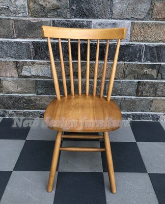【N D Furniture】台南在地家具-北歐鄉村風後直條造型橡膠木實木原木色溫莎餐椅BG