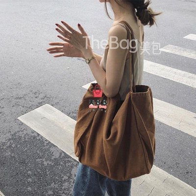 TheBag包包韓國ins帆布包女單肩大包 Chic文藝學生背包百搭手提包大容量包購物袋肩背包慵懶風側背包FYC02 日韓 潮流