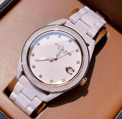 COACH Preston 粉色錶盤 粉色陶瓷錶帶 石英 女士手錶 14503264