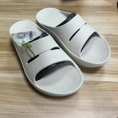 韓國ooFOS夏季運動恢復男女拖鞋 舒適厚底一字拖 沙灘拖鞋 白色 37-43