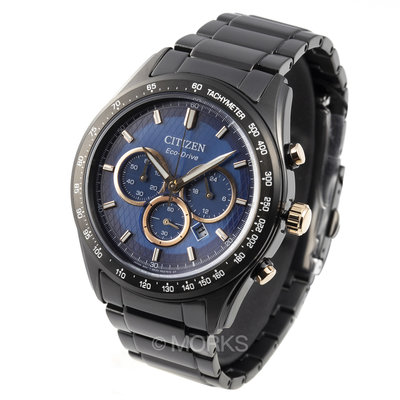 CITIZEN CA4458-88L 星辰錶 手錶 43mm 光動能 三眼 藍面盤 黑鋼錶帶 男錶女錶