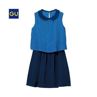 維琪哲哲 ～ 日本購回~ UNIQLO副牌 GU 女裝  無袖假兩件洋裝/連身裙