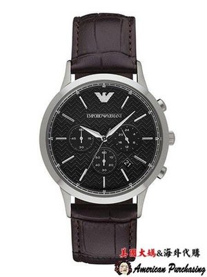 潮牌 EMPORIO ARMANI 亞曼尼手錶 AR2482真皮錶帶 三眼計時腕錶 手錶  海外代購-雙喜生活館