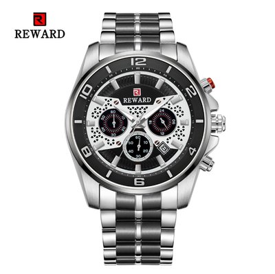 【潮裡潮氣】REWARD手錶男商務運動三眼計時腕錶休閒夜光精鋼實心錶帶手錶RD63078M