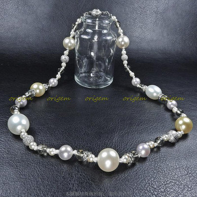 珍珠林~一珠一結珍珠項鍊~南洋硨磲貝珍珠搭配水晶~設計師作品#076+2