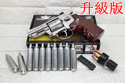台南 武星級 WG 2.5吋 左輪 手槍 CO2槍 升級版 銀 咖啡握把 + CO2小鋼瓶 ( 左輪槍SP708BB槍