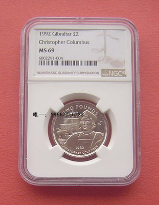 銀幣直布羅陀1992年哥倫布-2P特殊材質Virenium紀念幣NGC MS69