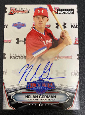 MLB Nolan Gorman 2017 bowman 簽名卡 聖路易紅雀隊 大物強打