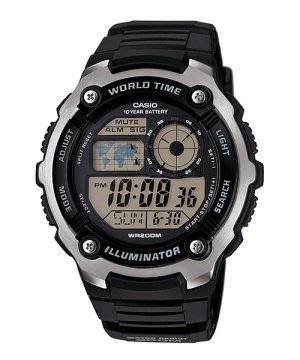 CASIO卡西歐10年電力電子錶以不鏽鋼材質混和橡膠錶帶全系列具備防水200米 (AE-2100W -1A) 2000W
