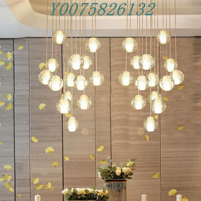 美式氣泡水晶玻璃樓梯吊燈現代復式樓梯燈LED創意個性長吊燈批發