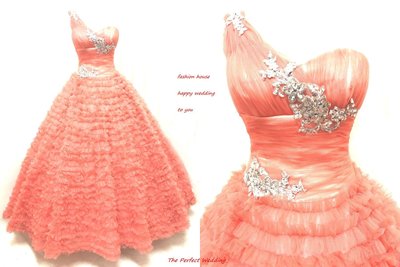 【時尚屋婚紗禮服】橘紅色單肩蕾絲設計師華麗造型款《二手禮服》～Ｗ６６６(歡迎預約試穿)