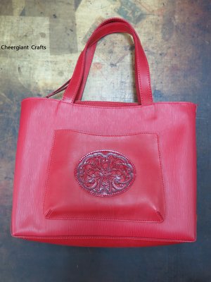 義大利水波紋皮牛皮托特包 Red rippled tote leather bag Cheergiant Crafts