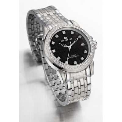 「官方授權」ROSDENTON 勞斯丹頓 女 動心時刻 晶鑽時尚機械腕錶-黑色面(120LB-D)