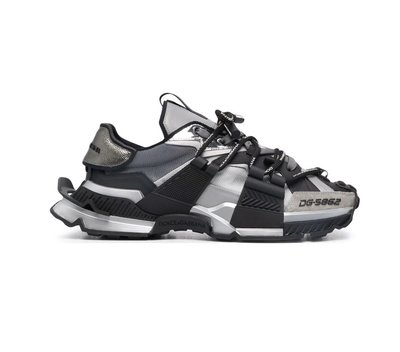 [全新真品代購-S/S23 新品!] DOLCE & GABBANA 黑銀色 異材質拼接 休閒鞋 (D&G) SPACE
