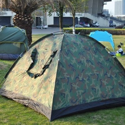 【熱賣精選】戶外單人雙人3-4人家庭帳篷單層迷彩便攜野營露營公園沙灘帳篷
