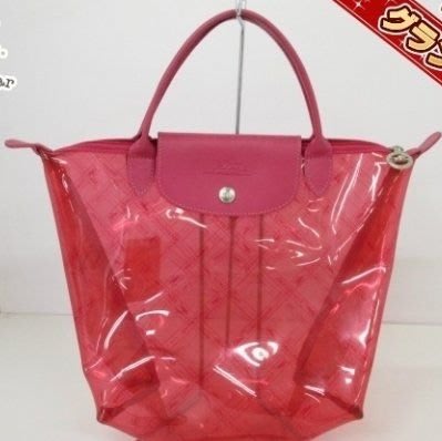 Longchamp透明粉色手提包