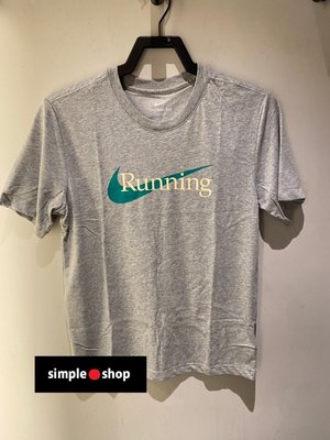 【Simple Shop】NIKE RUN 字樣 運動短袖 慢跑 跑步 排汗 短袖 灰色 男款 CW0946-063