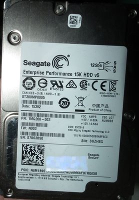 Seagate SAS 12Gb 15000轉 300G 2.5吋硬碟ST300MP0005 300GB 15K 12G