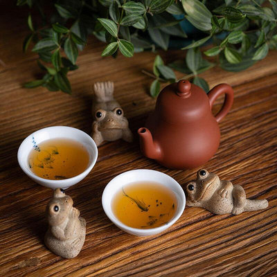 廠家出貨DTB9木魚 佛系禪蛙青蛙茶寵 手工陶瓷茶盤擺件可養粗陶茶玩功夫茶