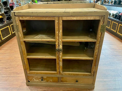 早期復古懷舊檜木製玻璃置物櫃 展示櫃 書櫃 櫥櫃 電影道具陳列佈置