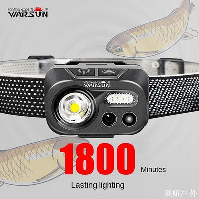 BEAR戶外聯盟Warsun W08 LED頭燈超輕感應夜釣頭燈1000流明LED強光長續航戶外超亮頭戴式燈