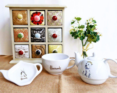 茶藝師 英國哈羅斯Harrods禮物西高地外貿出口陶瓷茶壺茶杯咖啡杯子母壺