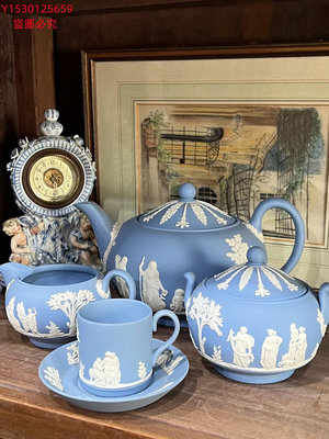 英國品牌Wedgwood浮雕碧玉咖啡杯套裝全品，如圖，可 收藏 中古 陶瓷 二手 【好運連連】-540