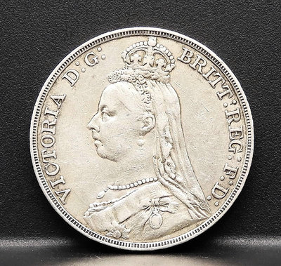 J051-3【周日結標】1891年 英國 維多利亞1克朗屠龍銀幣=1枚 =重約28.2g