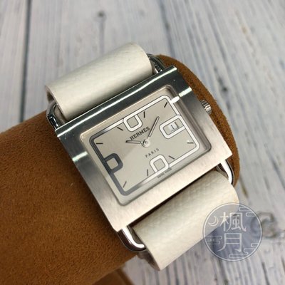 BRAND楓月 HERMES 愛馬仕 經典 BA1.510 白色 皮革 銀錶 BARENIA 手錶 (QZ)#S 配件