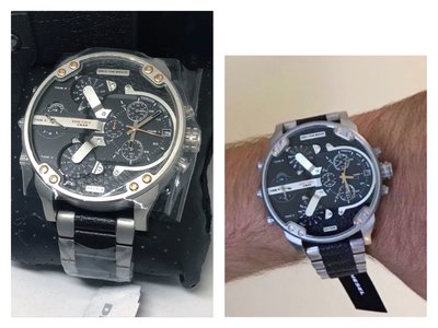 DIESEL Mr.Daddy2.0 黑色紋理錶盤 皮革配不鏽鋼錶帶 石英 三眼計時 男士手錶 DZ7349