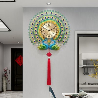 掛鐘客廳家用時尚新款中式表掛墻上裝飾時鐘創意孔雀鐘表掛鐘客廳超夯 正品 現貨