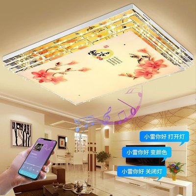 新款智能語音LED客廳燈長方形水晶燈吸頂燈音樂大廳家用燈具